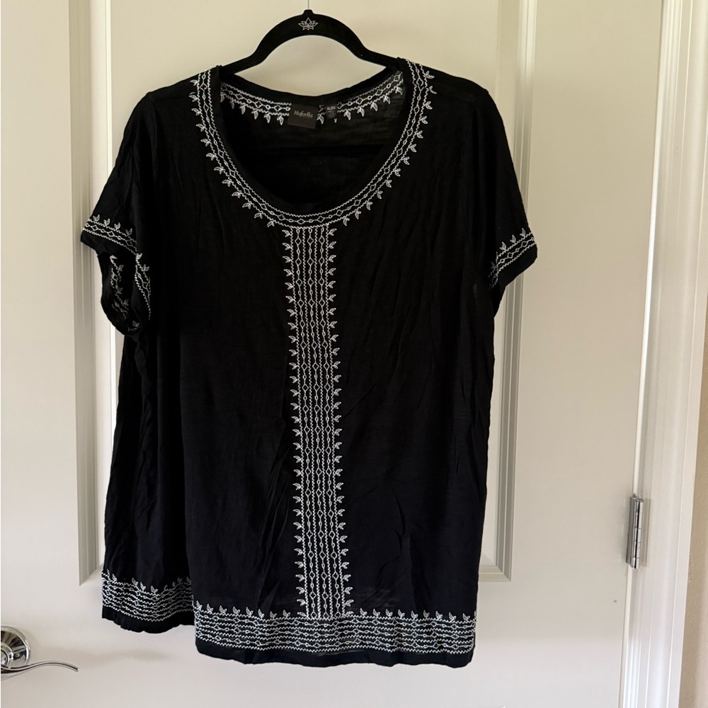 Rafaella Black Top with White Embroidery